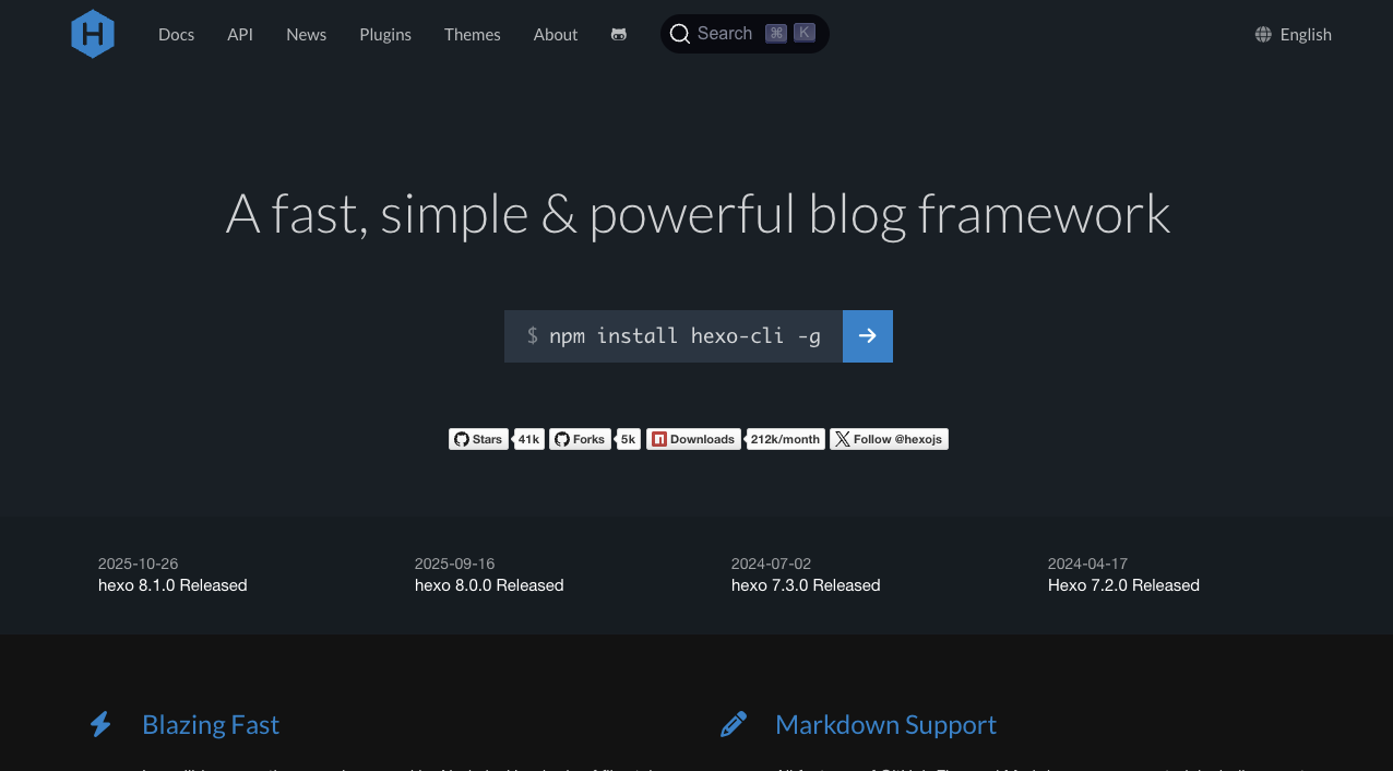 Hexo: A fast, simple & powerful blog framework.